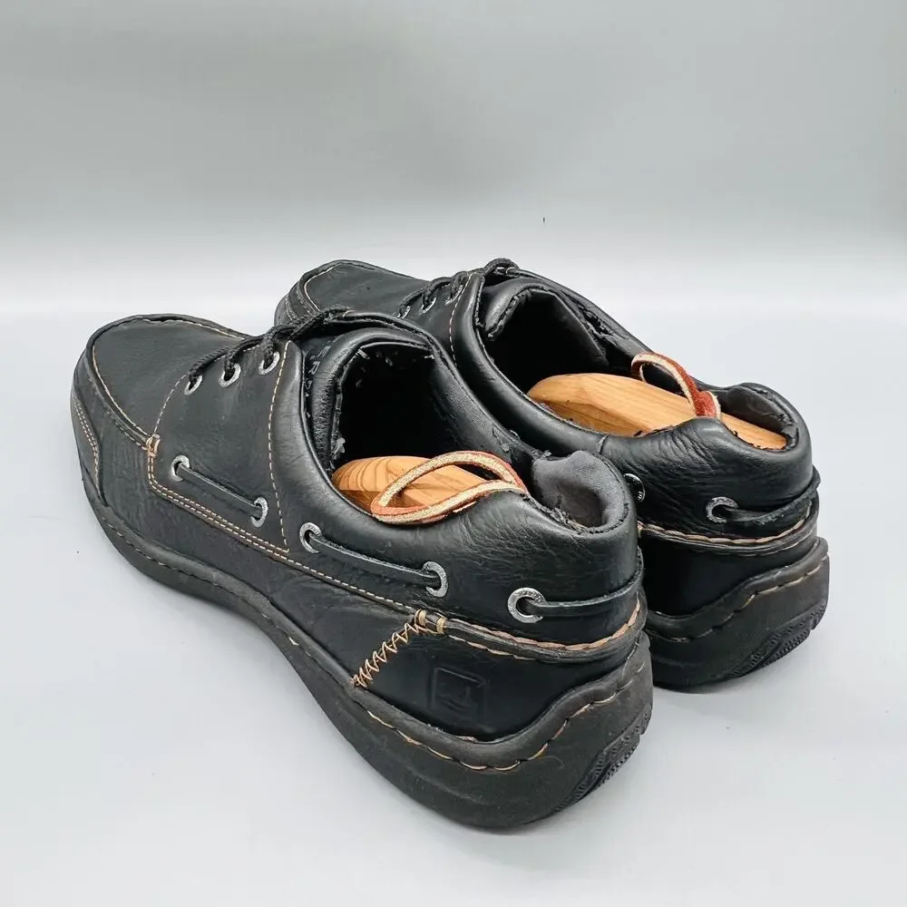 Sperry Shoes Mens 12 Black Leather Top Sider Boat Deck Moc Toe Casual Comfort